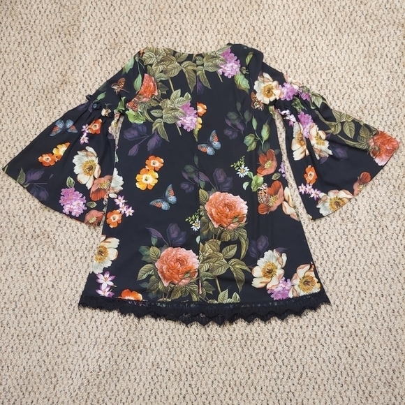NWT Alexia Admor Vintage Botanical Dark Floral Dress Size Small Bell Sleeves - Picture 15 of 15